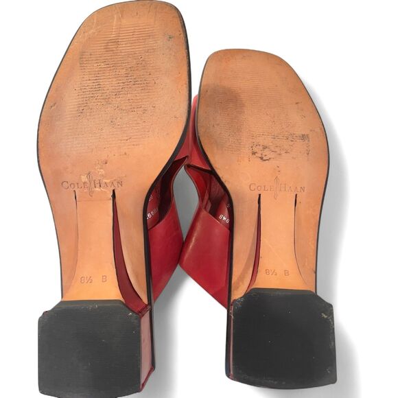 Vintage Cole Haan Red Leather Block Heel Sandals – Size 8.5 B (Fits 9), 2″ Heel - Picture 7 of 8